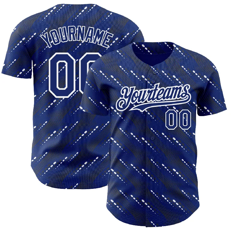 Baseball Jersey for Maximum Breathability-Custom Royal White 3D Pattern Design Slant Lines Authentic Baseball Jersey