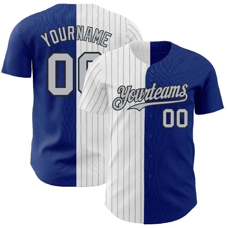 Baseball Jersey for Support and Flexibility-Custom Royal Black-Gray Pinstripe Authentic Split Fashion Baseball Jersey