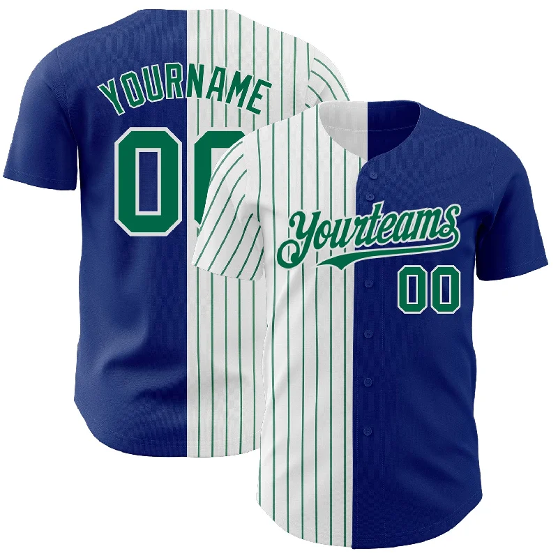 Baseball Jersey for Comfortable and Stylish Look-Custom Royal White-Kelly Green Pinstripe Authentic Split Fashion Baseball Jersey