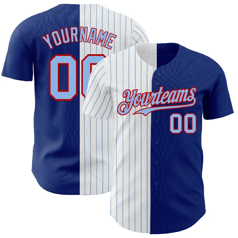 Baseball Jersey for Pro-Level Performance-Custom Royal Red-Light Blue Pinstripe Authentic Split Fashion Baseball Jersey