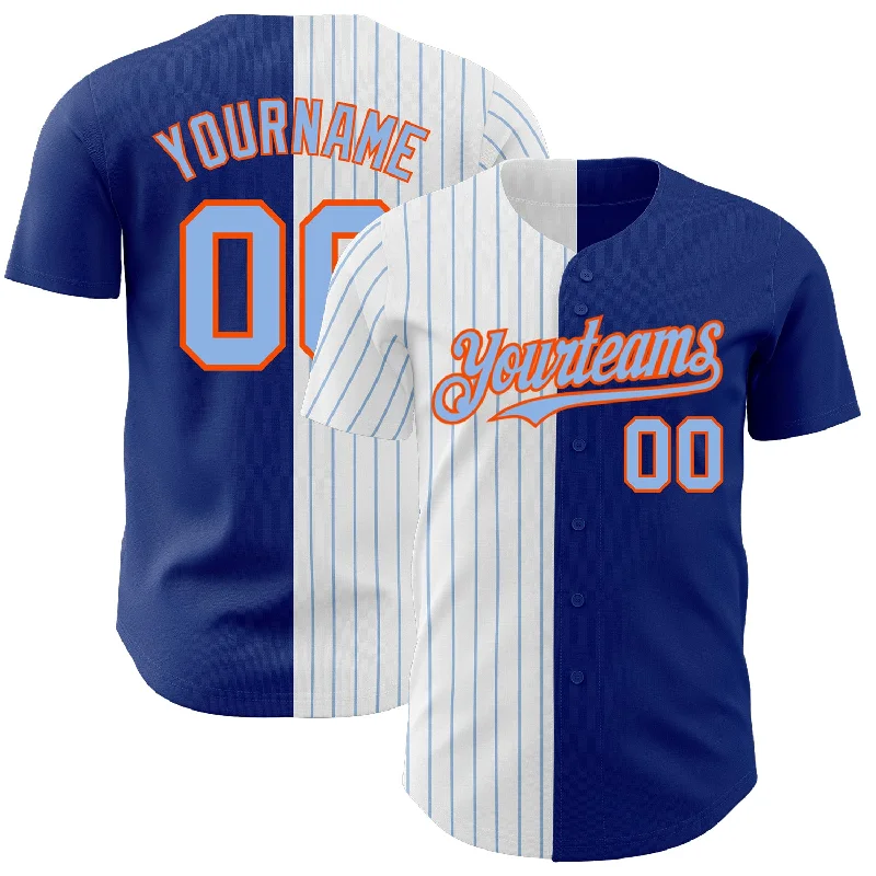 Baseball Jersey for Enhanced Comfort and Movement-Custom Royal Orange-Light Blue Pinstripe Authentic Split Fashion Baseball Jersey