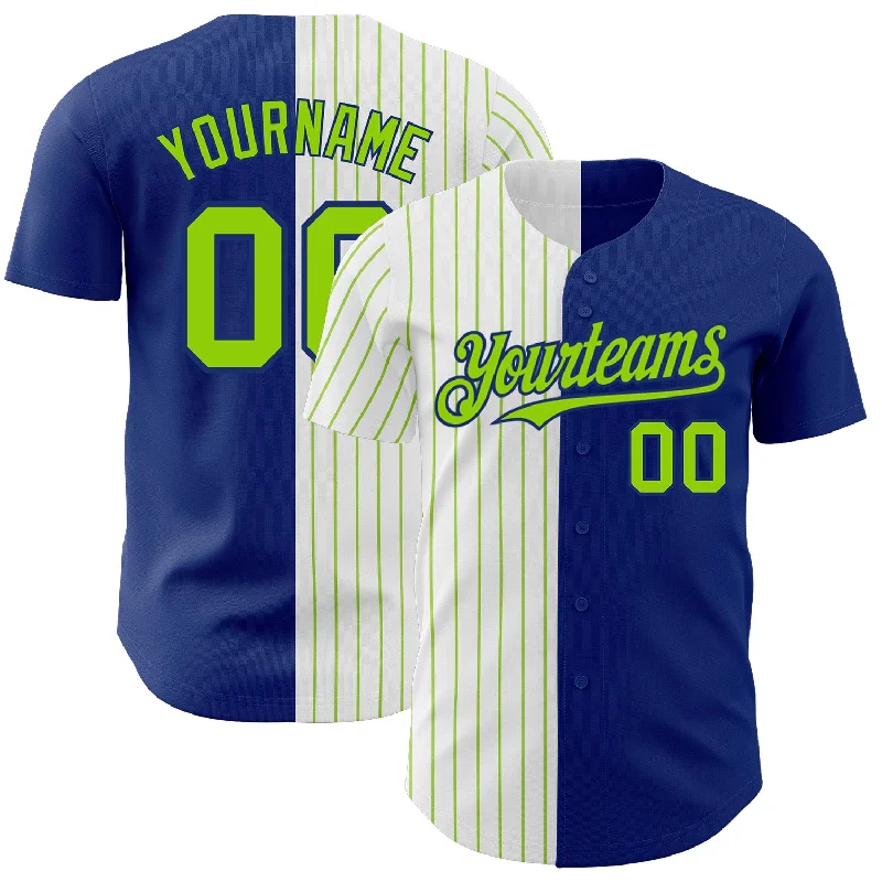 Baseball Jersey for Quick-Drying Performance-Custom Royal White-Neon Green Pinstripe Authentic Split Fashion Baseball Jersey