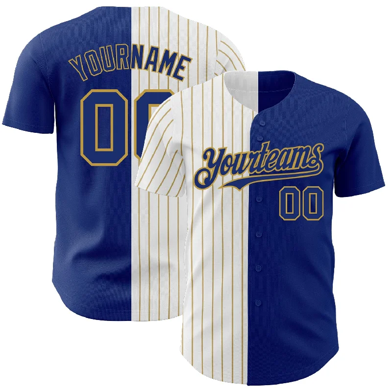 Baseball Jersey for Full Range of Motion-Custom Royal White-Old Gold Pinstripe Authentic Split Fashion Baseball Jersey