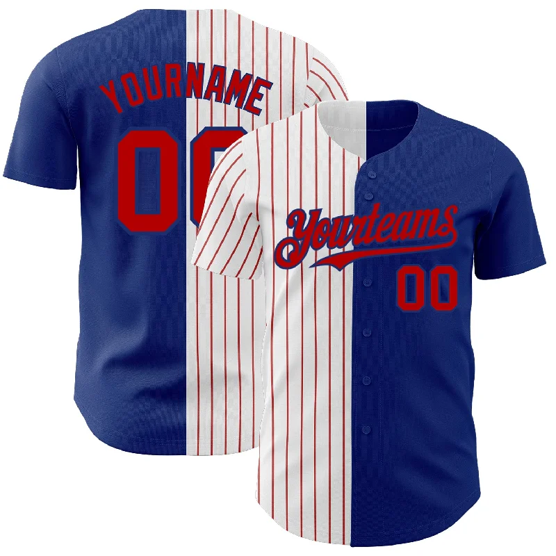 Baseball Jersey with Reinforced Shoulders for Protection-Custom Royal White-Red Pinstripe Authentic Split Fashion Baseball Jersey