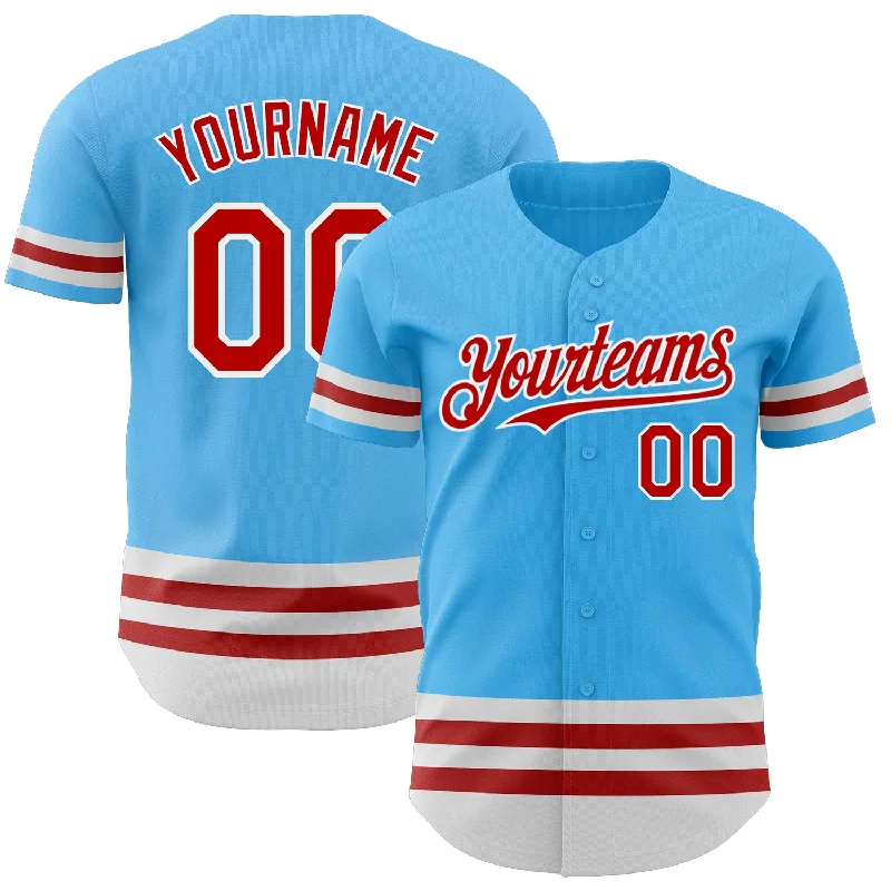 Baseball Jersey for Comfortable Wear Throughout the Day-Custom Sky Blue Red-White Line Authentic Baseball Jersey