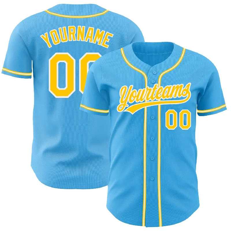 Baseball Jersey for Better Fit and Movement on the Field-Custom Sky Blue Yellow-White Authentic Baseball Jersey