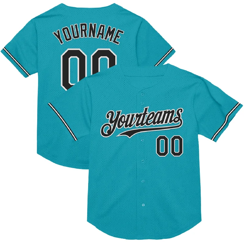 Baseball Jersey for Durable, Long-Lasting Performance-Custom Teal Black-White Mesh Authentic Throwback Baseball Jersey