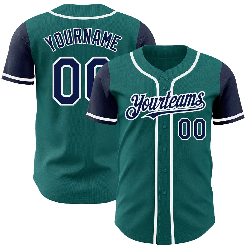 Custom Baseball Jersey for Team Uniforms-Custom Teal Navy-White Authentic Two Tone Baseball Jersey