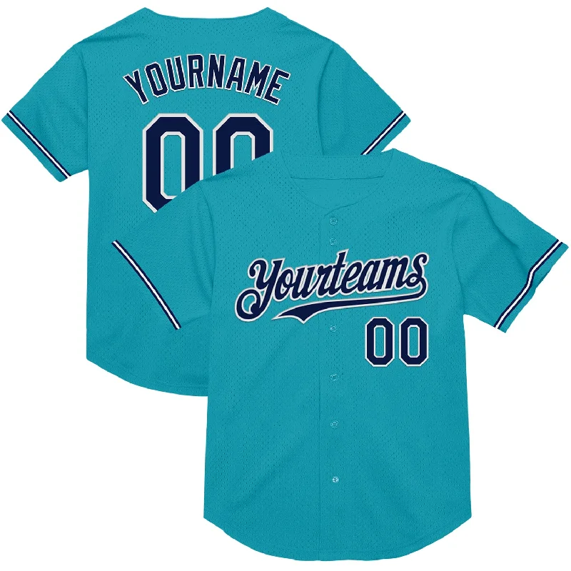 Baseball Jersey for Warm-Weather Play-Custom Teal Navy-White Mesh Authentic Throwback Baseball Jersey