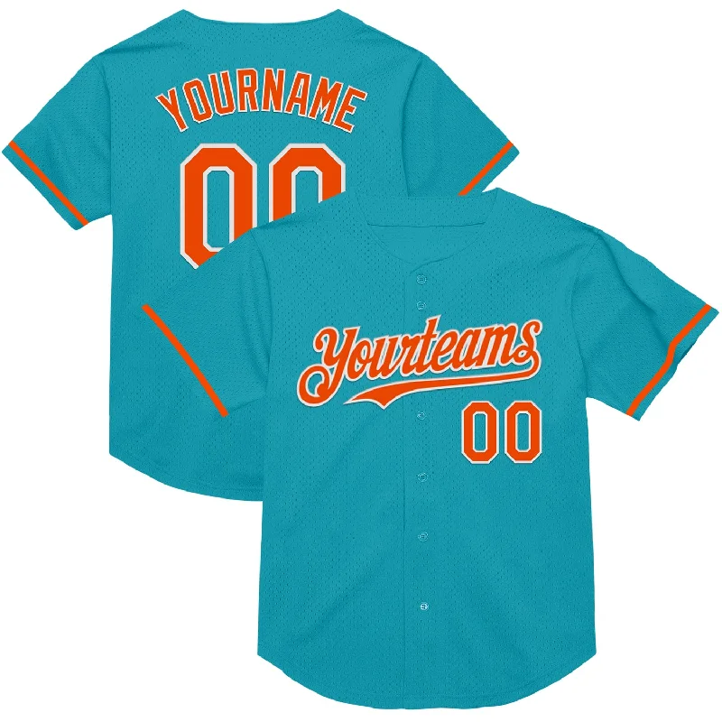 Baseball Jersey for Enhanced Comfort and Flexibility-Custom Teal Orange-White Mesh Authentic Throwback Baseball Jersey