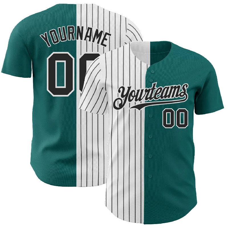 Baseball Jersey with Stretch Panels for Flexibility-Custom Teal White-Black Pinstripe Authentic Split Fashion Baseball Jersey