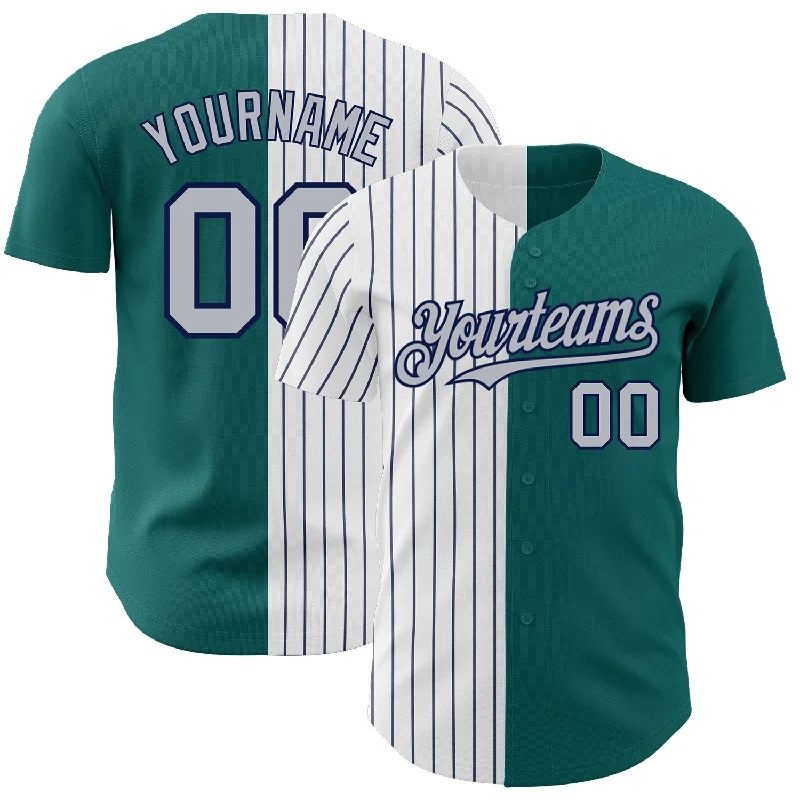 Baseball Jersey for Performance Enhancement-Custom Teal Gray-Navy Pinstripe Authentic Split Fashion Baseball Jersey