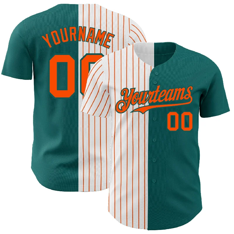 Baseball Jersey with Stretch for Better Fit-Custom Teal White-Orange Pinstripe Authentic Split Fashion Baseball Jersey