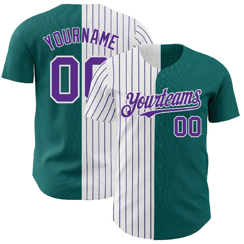 Baseball Jersey for Game Day Comfort-Custom Teal White-Purple Pinstripe Authentic Split Fashion Baseball Jersey