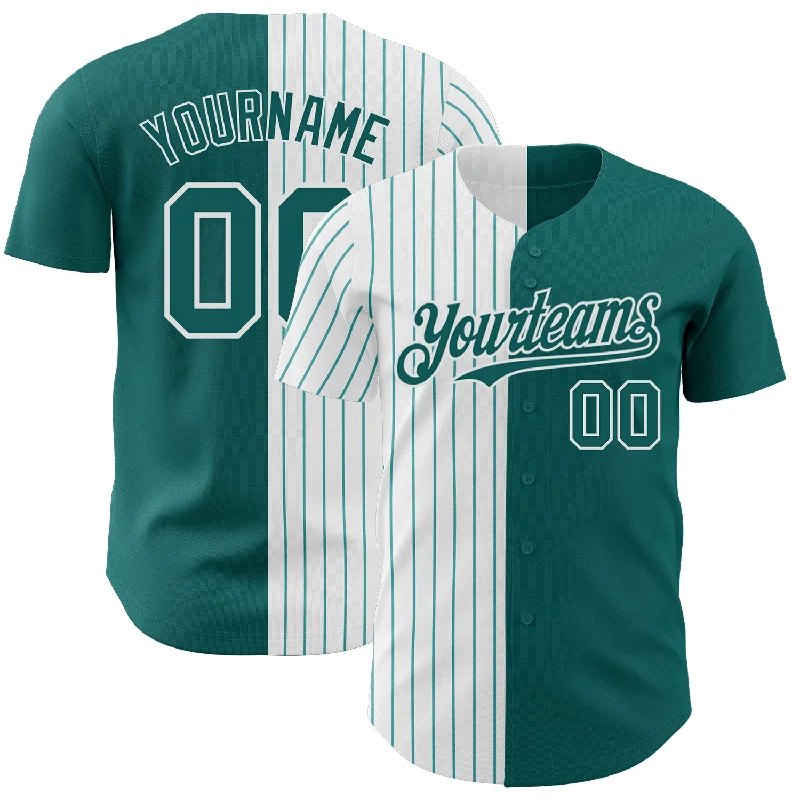 Baseball Jersey for Training and Matches-Custom Teal White-Teal Pinstripe Authentic Split Fashion Baseball Jersey