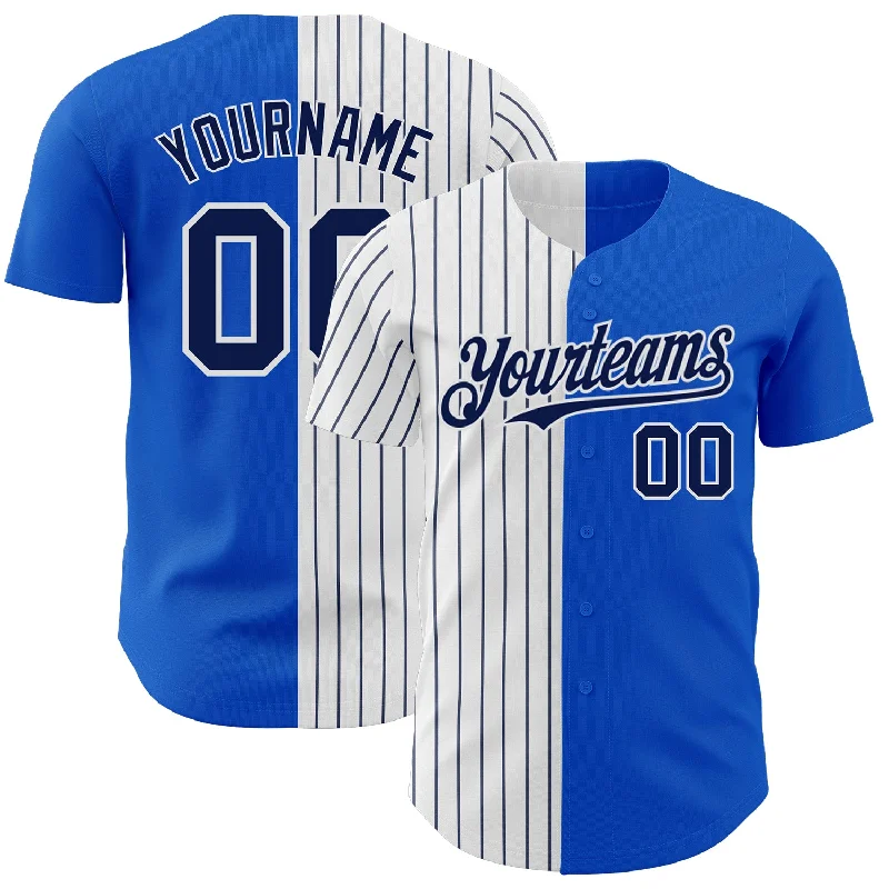 Baseball Jersey for Enhanced Breathability and Comfort-Custom Thunder Blue White-Navy Pinstripe Authentic Split Fashion Baseball Jersey