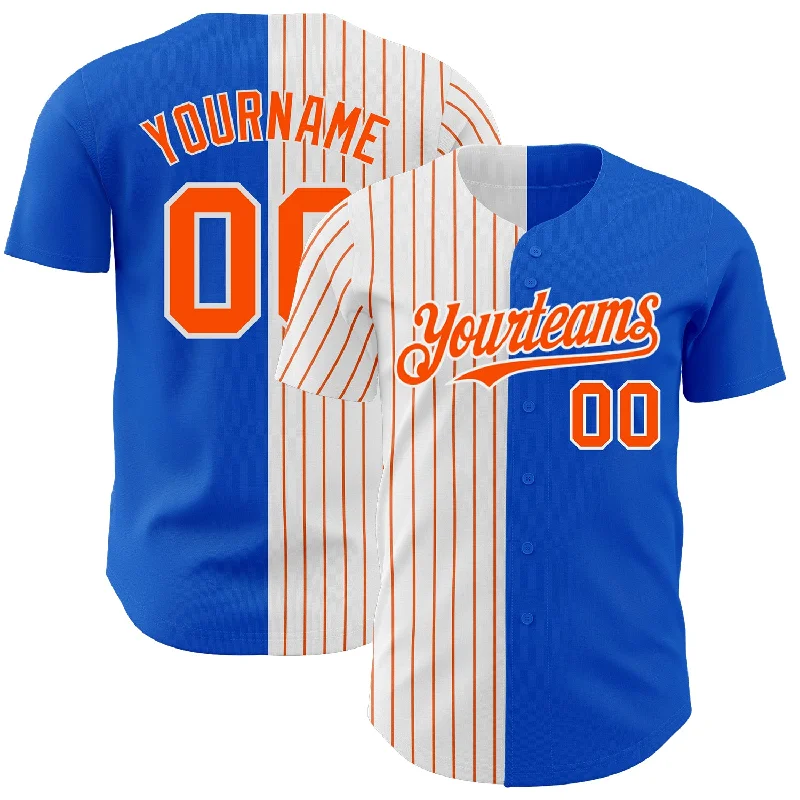 Baseball Jersey with Performance Features for Play-Custom Thunder Blue White-Orange Pinstripe Authentic Split Fashion Baseball Jersey