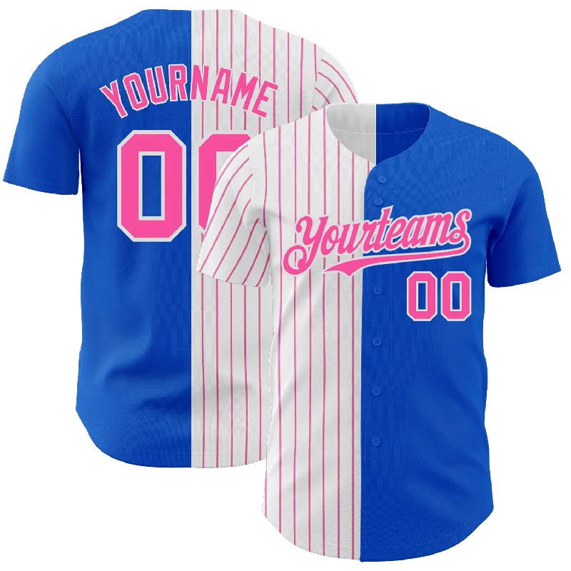 Baseball Jersey for Consistent Comfort During Play-Custom Thunder Blue White-Pink Pinstripe Authentic Split Fashion Baseball Jersey