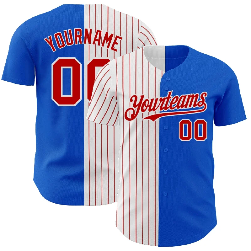 Baseball Jersey with Moisture Control for Comfort-Custom Thunder Blue White-Red Pinstripe Authentic Split Fashion Baseball Jersey