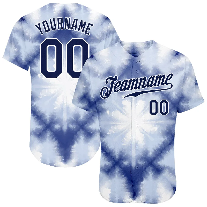 Baseball Jersey for Professional Players-Custom Tie Dye Navy-White 3D Shibori Authentic Baseball Jersey