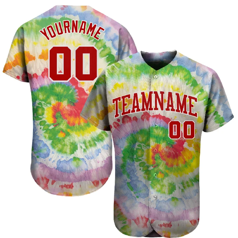 Baseball Jersey for Optimal Fit and Flexibility During Games-Custom Tie Dye Red-White 3D Authentic Baseball Jersey