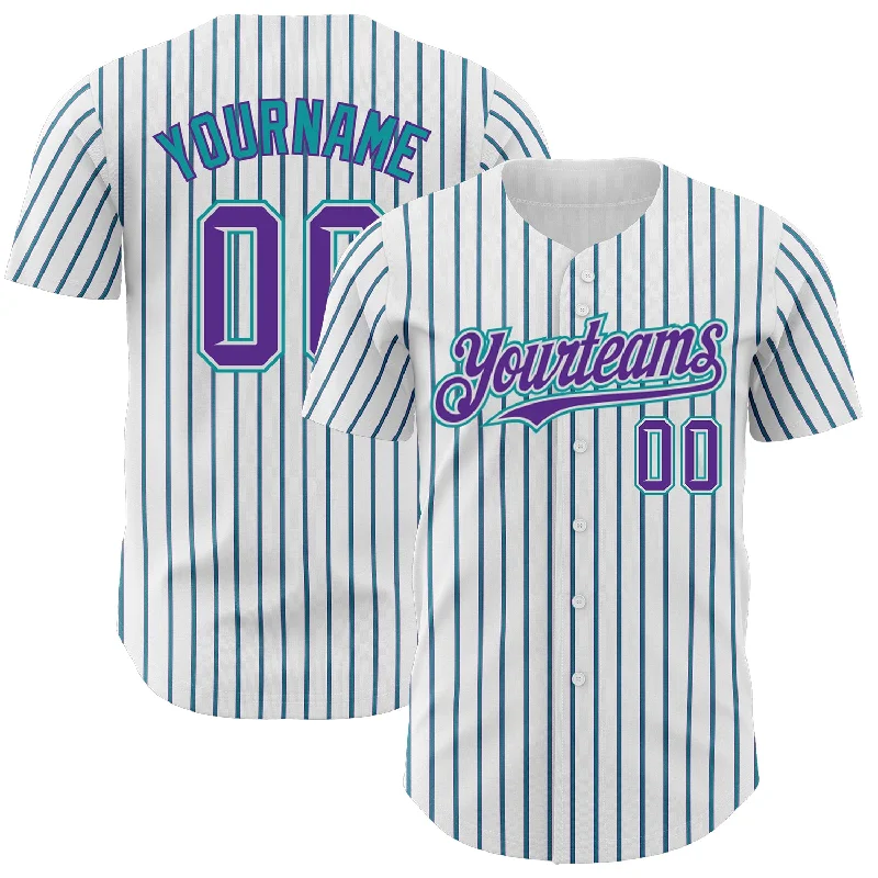 Baseball Jersey for Soft Touch and Comfort-Custom White (Purple Teal Pinstripe) Purple-Teal Authentic Baseball Jersey