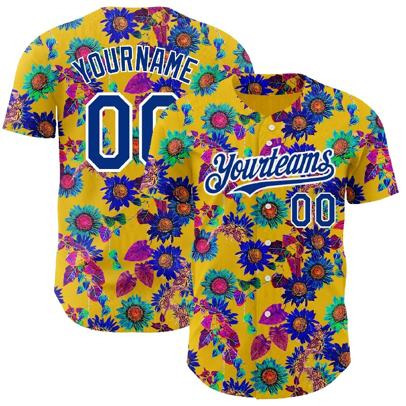 Baseball Jersey for Quick-Drying, Breathable Performance-Custom Yellow Royal-White 3D Pattern Design Northeast China Big Flower Authentic Baseball Jersey