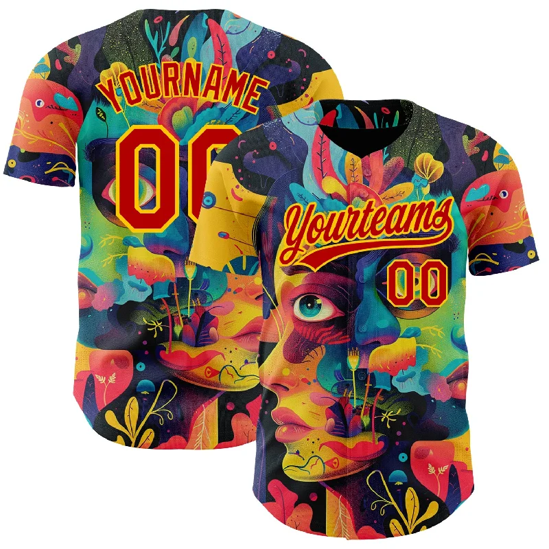 Baseball Jersey for Custom Names and Numbers-Custom Black Red-Yellow 3D Pattern Design Abstract Painting Authentic Baseball Jersey