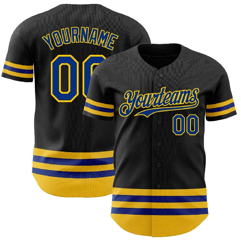 Baseball Jersey for Youth League Games-Custom Black Royal-Yellow Line Authentic Baseball Jersey