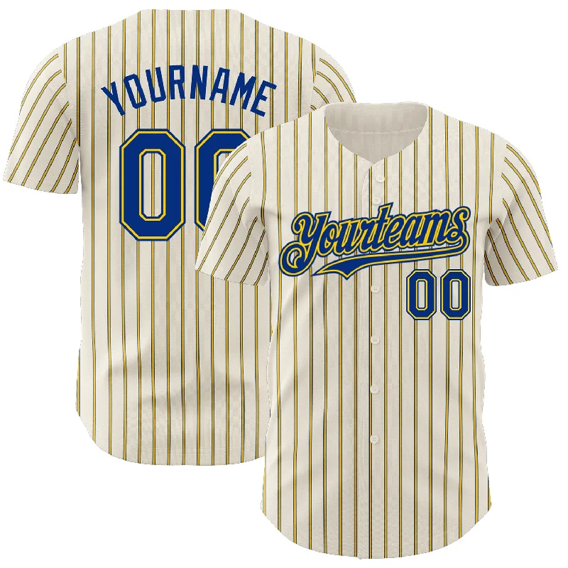 Baseball Jersey with Adjustable Fit and Breathability-Custom Cream (Royal Yellow Pinstripe) Royal-Yellow Authentic Baseball Jersey