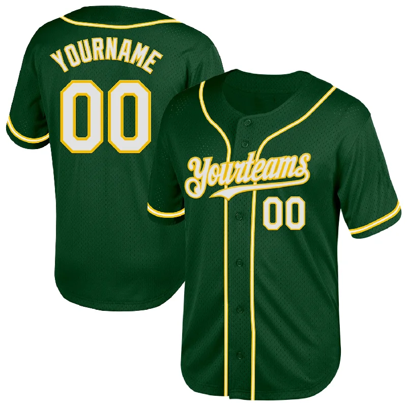 Baseball Jersey with Lightweight, Soft Fabric for Comfort-Custom Green White-Yellow Mesh Authentic Throwback Baseball Jersey