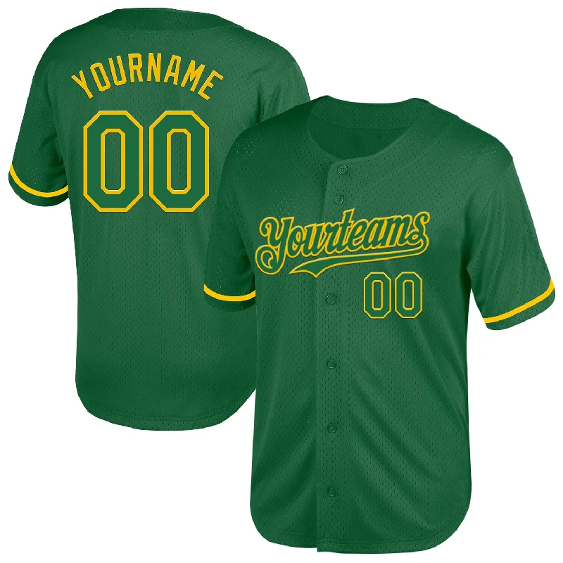 Baseball Jersey for Comfortable Play All Day-Custom Kelly Green Yellow Mesh Authentic Throwback Baseball Jersey