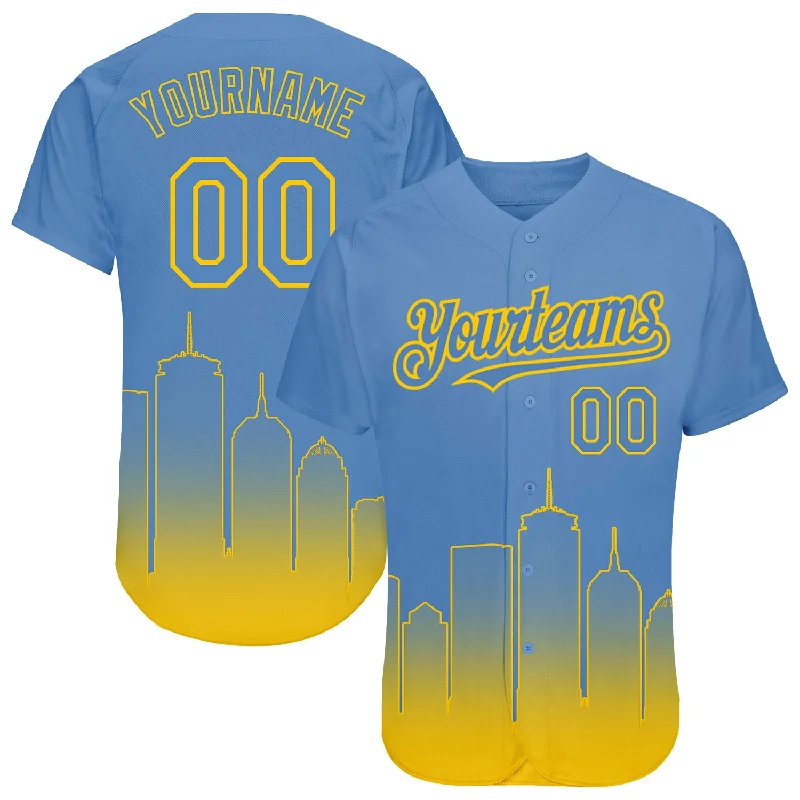 Baseball Jersey for Maximum Flexibility During Batting-Custom Light Blue Yellow 3D Boston City Edition Fade Fashion Authentic Baseball Jersey