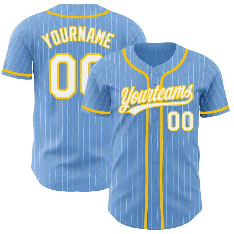 Baseball Jersey for Maximum Range of Motion and Comfort-Custom Light Blue White Pinstripe Yellow Authentic Baseball Jersey