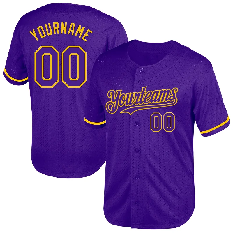 Baseball Jersey for Durable Play and Maximum Comfort-Custom Purple Yellow Mesh Authentic Throwback Baseball Jersey