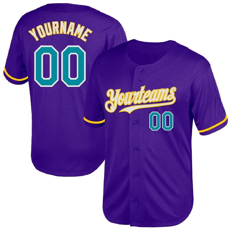 Baseball Jersey for Comfort in Every Game-Custom Purple Teal-Yellow Mesh Authentic Throwback Baseball Jersey