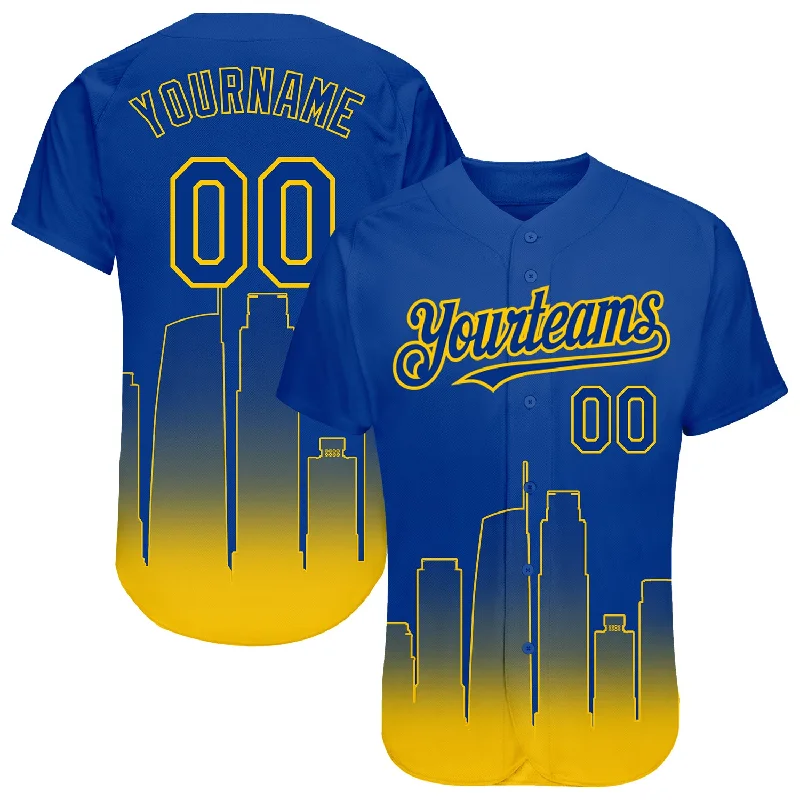 Baseball Jersey for Stylish Fit and Superior Comfort-Custom Royal Yellow 3D Los Angeles City Edition Fade Fashion Authentic Baseball Jersey