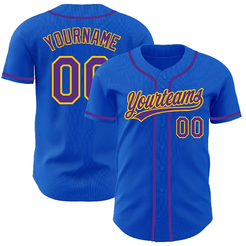 Baseball Jersey for Professional Match Play-Custom Thunder Blue Purple-Yellow Authentic Baseball Jersey