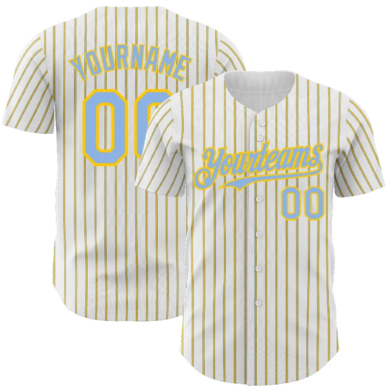 Baseball Jersey with High-Quality Material-Custom White (Light Blue Yellow Pinstripe) Light Blue-Yellow Authentic Baseball Jersey