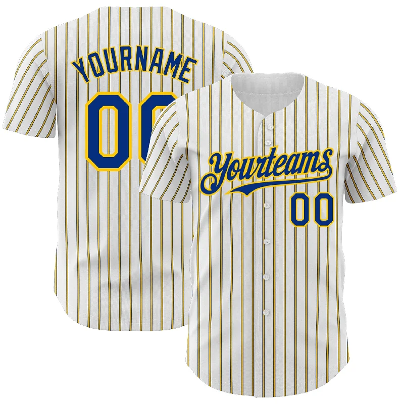 Baseball Jersey for Comfortable Fit During Batting-Custom White (Royal Yellow Pinstripe) Royal-Yellow Authentic Baseball Jersey