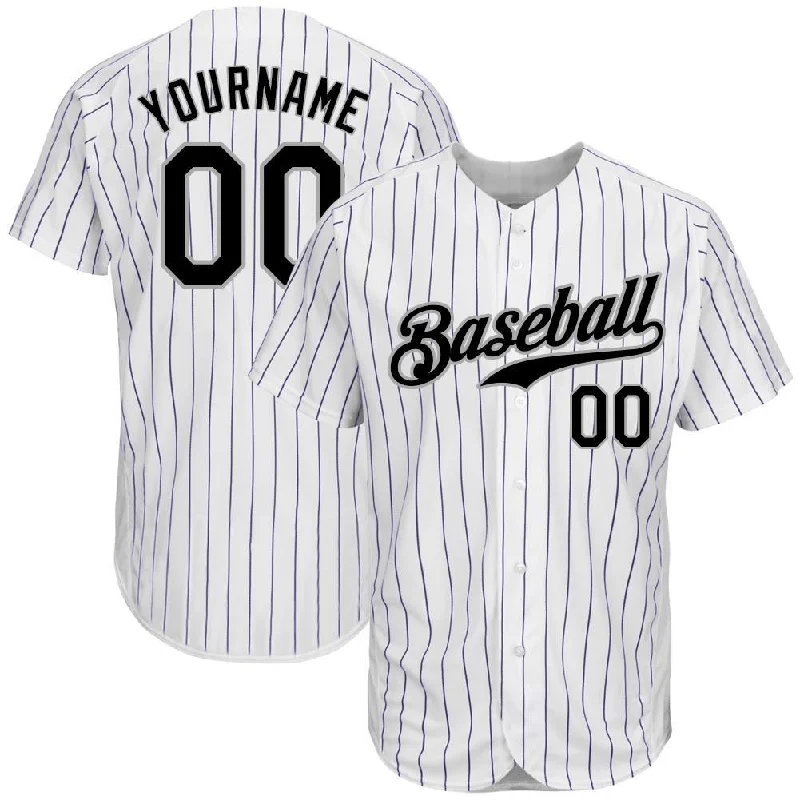 Baseball Jersey for Dynamic Movements on the Field-Custom White Purple Pinstripe Black-Gray Authentic Baseball Jersey