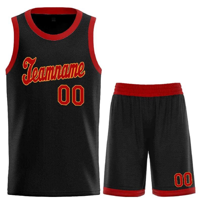 Basketball Jersey for Increased Mobility During Play-Custom Black Red-Yellow Classic Sets Sports Uniform Basketball Jersey