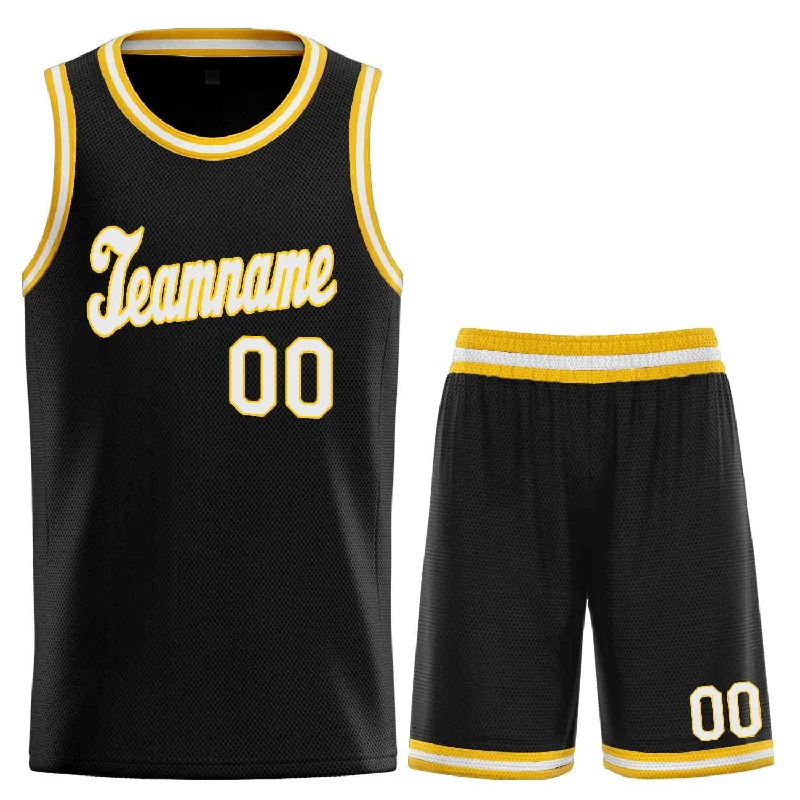 Basketball Jersey with Mesh Panels for Ventilation-Custom Black White-Yellow Classic Sets Sports Uniform Basketball Jersey