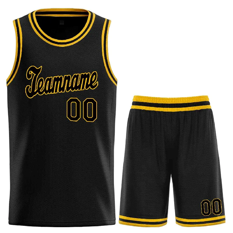 Basketball Jersey for Breathable and Soft Fit-Custom Black Yellow Classic Sets Sports Uniform Basketball Jersey