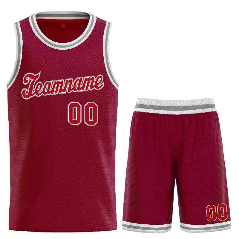 Basketball Jersey for Comfort and Breathability-Custom Maroon Red-Gray Classic Sets Sports Uniform Basketball Jersey