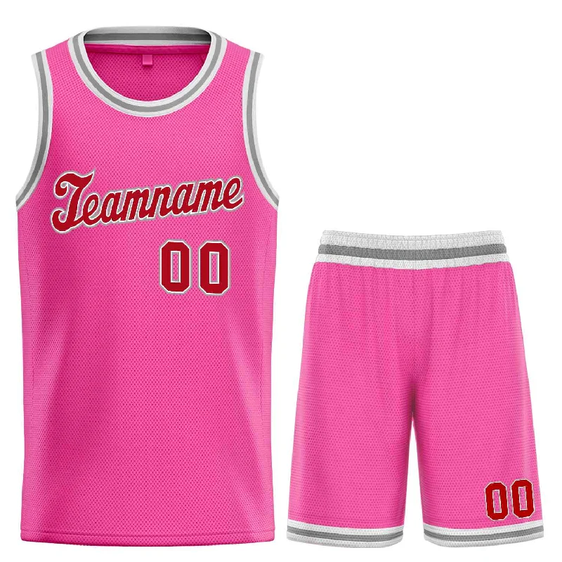 Basketball Jersey with Soft, Moisture-Wicking Fabric-Custom Pink Red-Gray Classic Sets Sports Uniform Basketball Jersey