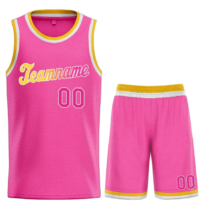 Basketball Jersey for Custom Names and Numbers-Custom Pink Yellow-White Classic Sets Sports Uniform Basketball Jersey