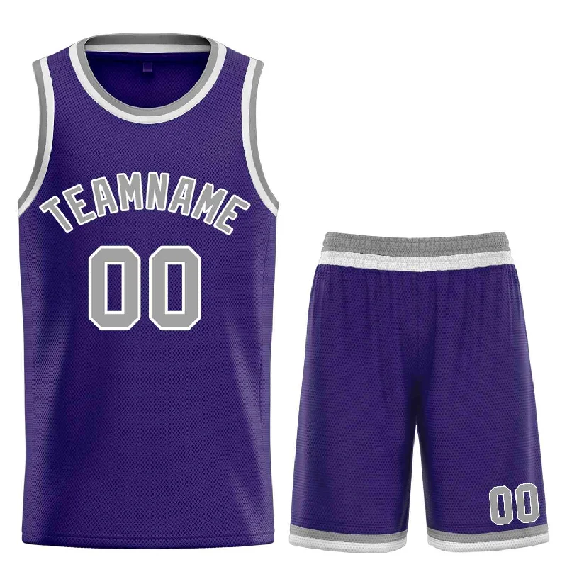 Basketball Jersey for Comfortable Design and Fit-Custom Purple Gray-White Bull Classic Sets Curved Basketball Jersey