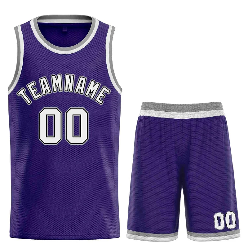 Basketball Jersey with Soft and Breathable Fit-Custom Purple White-Black Bull Classic Sets Curved Basketball Jersey