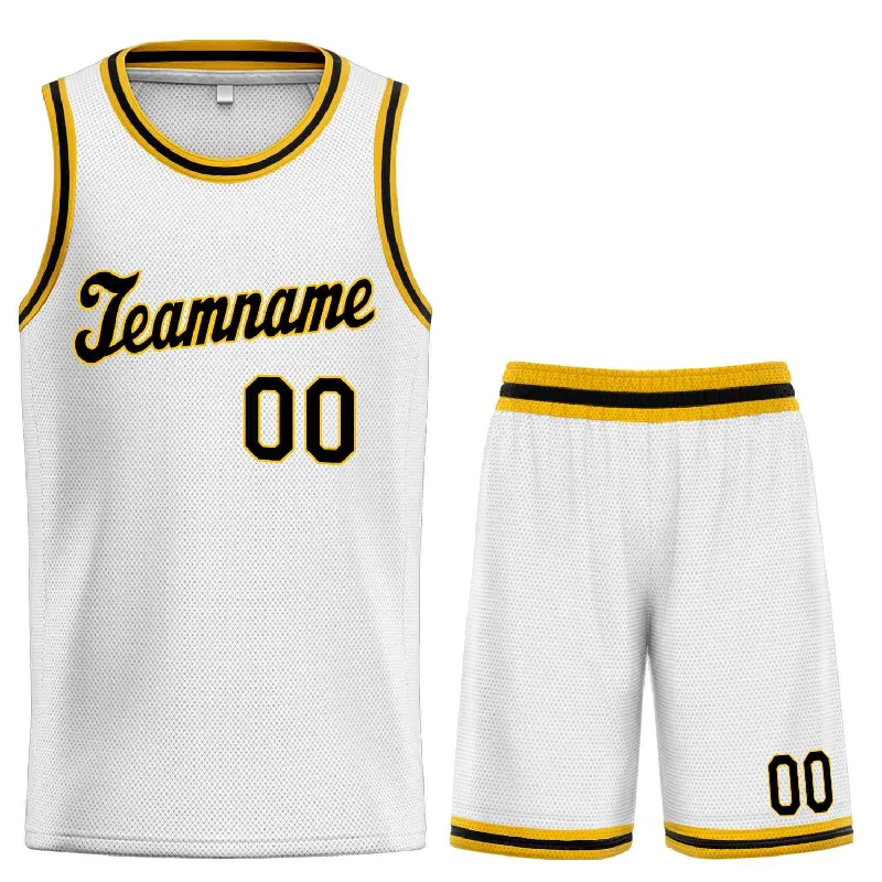 Basketball Jersey for Maximum Movement and Comfort-Custom White Black-Yellow Classic Sets Sports Uniform Basketball Jersey